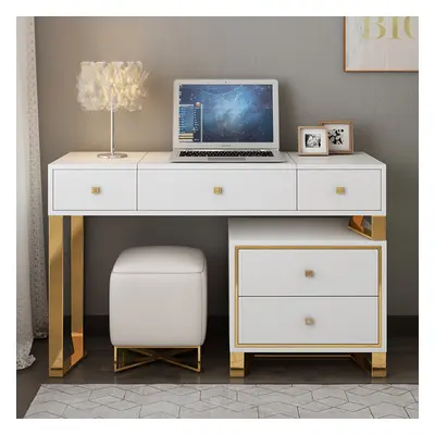 White 2-in-1 Makeup Vanity with Flip Top Mirror & 4 Drawers Modern Writing Table