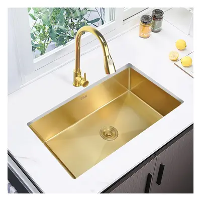 780mm Stainless Steel Kitchen Sink Rectangular Single Bowl in Gold