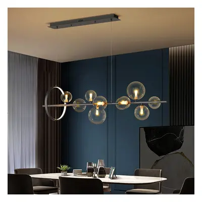 Modern 10-Light Black Kitchen Island Pendant Light with Glass Globe Shade