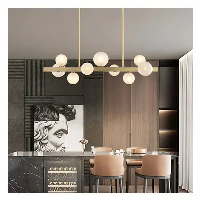 White Globe Shade 9-Light Linear Island Light in Gold