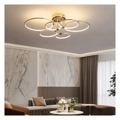 Gold Semi Flush Mount Ceiling Light Circle Acrylic Chandelier 6-Light