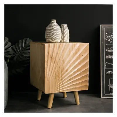 Japandi Wooden Nightstand with Door & 2-Tier Storage Shelves for Bedroom