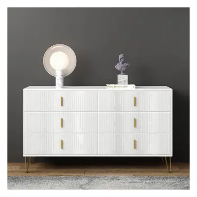 White Dresser with 6-Drawers Modern Buffet Cabinet with Storage