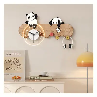 4-Hook Wall Mounted Decorative Panda Coat Rack with 25cm LED Acrylic Clock