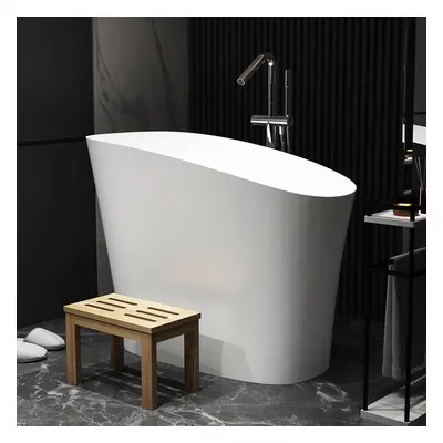 1200mm Modern Oblique Deep Freestanding Matte White Stone Resin Japanese Soaking Bath