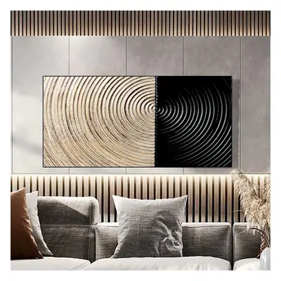 Modern Minimalist Abstract Painting Art Wall Decor for Living Room with Frame in Natural & Black