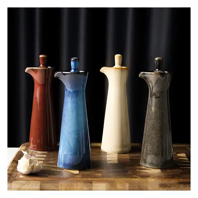 Set of 4 Ceramic Soy Sauce Dispenser Oil Bottle Liquid Pourer for Kitchen