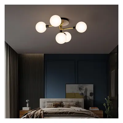 Brass Globe Mini Chandelier Flush Mount Ceiling Light in 5-Light