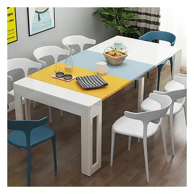 Rectangle Extendable Dining Table for 2-8 People Modern 16"-73" White & Blue & Yellow Dining Tab