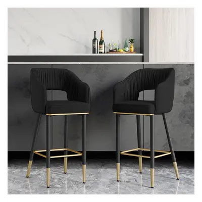 Modern Black Velvet Upholstered Bar Stool with Low Back & Footrest