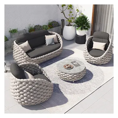 4 PCS Woven Rope Outdoor Sectional Sofa Set Mordern Yard & Patio Furniture for 4 Person in Gray 