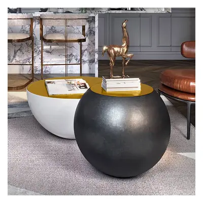 Modern Round Drum Coffee Table Bowl-Shaped Black Accent Table with Yellow Top 1 Piece