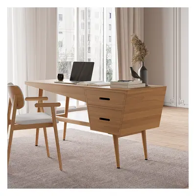 1500mm Mid Century Modern Natural Writing Desk Wood Computer Desk with 2 Drawers 4 Legs