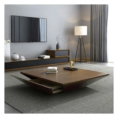 Modern Wood Coffee Table with Storage Square Drum Coffee Table with 1-Drawer