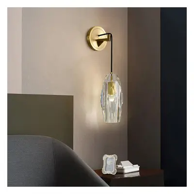 Modern Antique Brass 1-Light Crystal Wall Sconce with Adjustable Cable for Bedroom