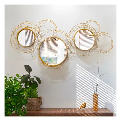 Light Luxury Creative 3D 6 Rings Round Gold Metal Wall Mirror