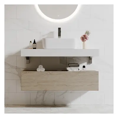 40" Floating Bathroom Vanity Set With Single Sink White and Natural