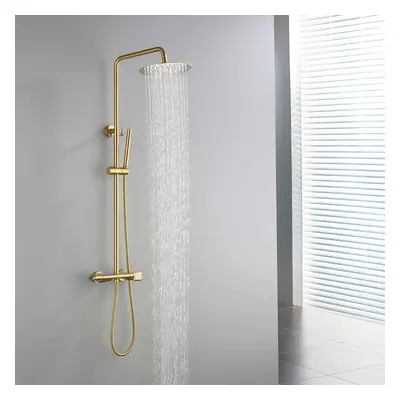 250mm Modern Luxury Exposed Shower Fixture Thermostatic Rainfall Shower Head Gold