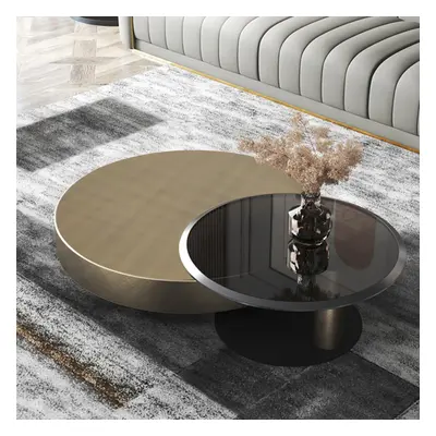 Modern Gold & Black 2-Piece Round Nesting Coffee Table Set with Tempered Glass Top