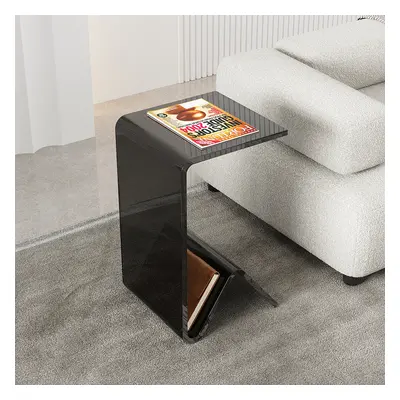 C-shaped Black End Table with Storage Acrylic Small Space Side Table