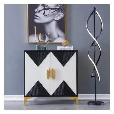 Wovuna Black & White Sideboard Buffet 2 Doors & 3 Shelves Accent Cabinet Gold in Small