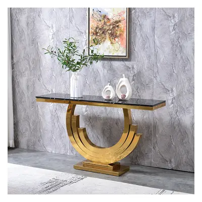 1200mm Gold & Black Marble Console Table Narrow Rectangle Entryway Table