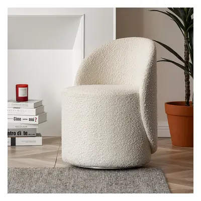 Nordic Boucle Round Vanity Stool Swivel Accent Chair with Low Back