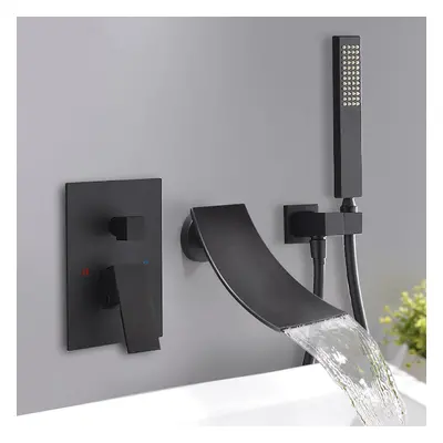 Shoop Modern Waterfall Wall-Mount Bath Filler Mixer Tap & Handshower in Matte Black