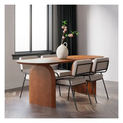 59" Oval Dining Table Solid Wood for 4 People Japandi Cherry Dining Room Table