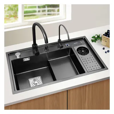 Drop-in Kitchen Sink Workstation With High-pressure Cup Washer Stainless Steel in Black