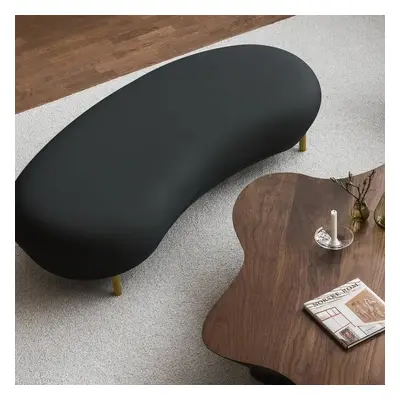 Modern Black Velvet Bench Upholstered Curved Bench for End of Bed with Metal Legs