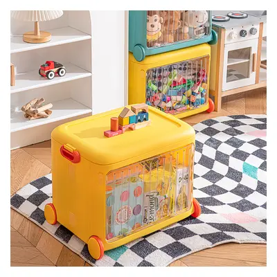 Yellow Kids Toy Organizer Cart Collapsible Storage Bin with Wheels & Handle