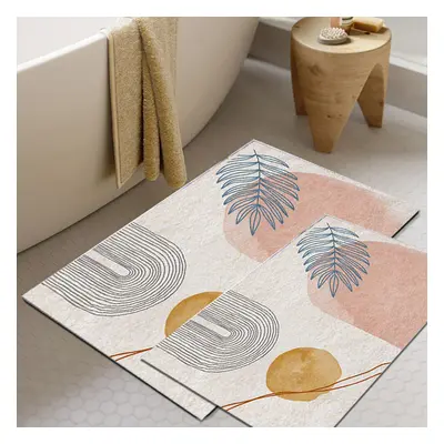 2 Pieces Modern Non-Slip Soft Bath Mat Abstract Bathroom Rugs 400 x 600 & 500 x 800mm