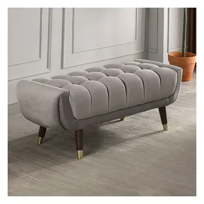 Enoak Modern Hallway Bench Grey Velvet Upholstered Ottoman Bench for End of Bed