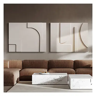 2 Pieces Japandi Abstract Wall Decor for Living Room 3D Hanging Art in White