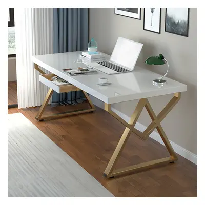 1200mm Modern Rectangular White Writing Desk Metal Base Wooden Home Office Desk with Drawer