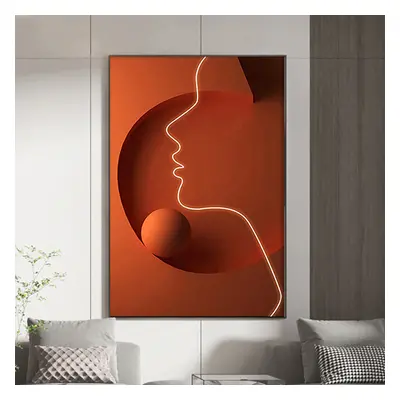 Modern Orange Abstract People Wall Decor Person Print Art with Frame Living Room