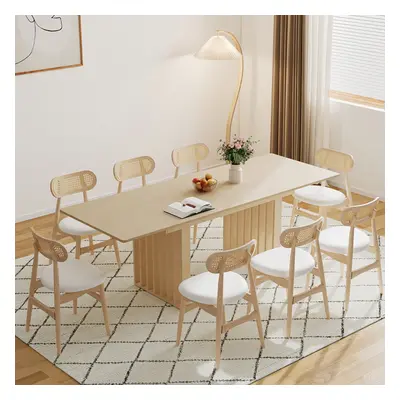 55"-87" Rectangle Extendable Dining Table for 8 Person Japandi Whitewash Dining Room Table