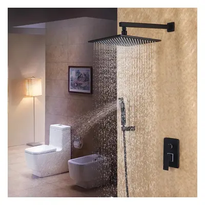 Dree Modern Matte Black Wall-Mount 250mm Square Rain Shower & Handheld Shower Set Brass