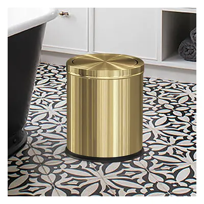 Gold Round Rubbish bin Stainless Steel with Swing-Top Lid for Bathroom