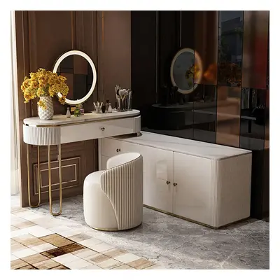 Oboval Modern Marble Top Makeup Vanity Dressing Table with Corner Cabinet