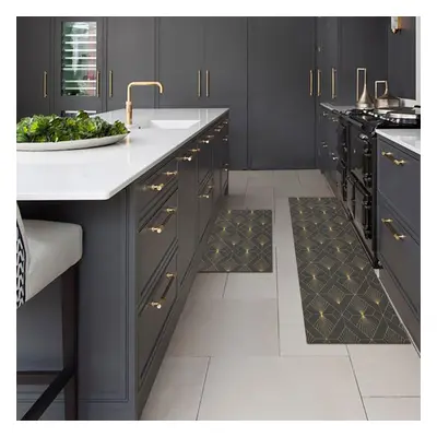 2 Pieces Gold Kitchen Runner Mats Non-slip Geometric Kitchen Rug Set