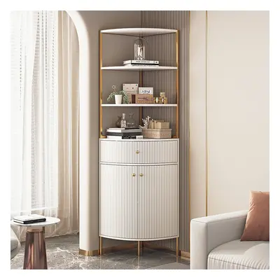 1900mm Modern White Etagere Bookshelf 1 Drawer & 2 Doors Wooden Tall Bookcase with Rich Storage