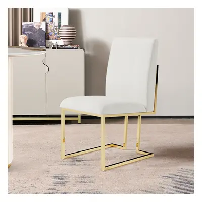 Modern Linen Dining Chair Upholstered in Beige Stainless Steel Leg Gold (Set of 2)