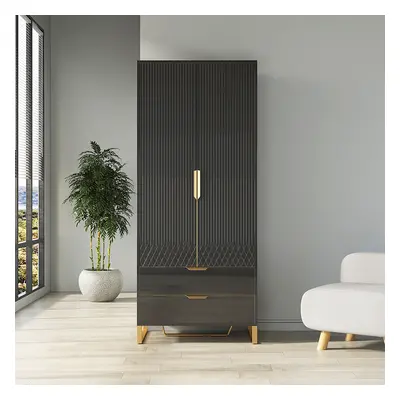 Aro Modern Black Tall Wardrobe with Storage Bedroom Clothing Armoire