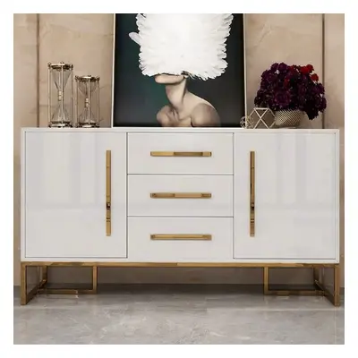 Stovf Modern 1200mm White Buffet 2 Doors & 3 Drawers Kitchen Sideboard Cabinet Gold