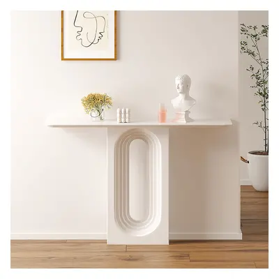 1200mm Modern Narrow Wood White Console Table with Geometric Pedestal Hallway Table