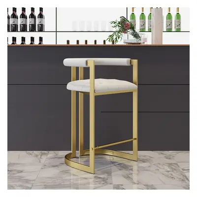 Modern Counter Stool Bar Stool with Back White Upholstery in Gold