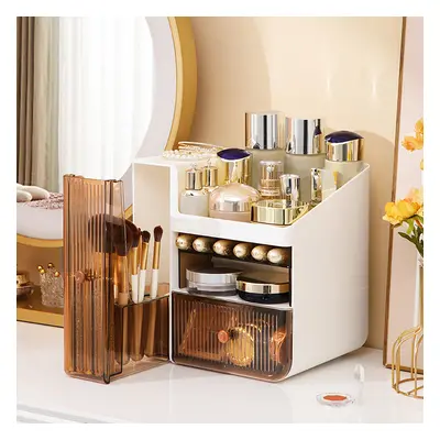 Makeup Organizer Desk Storage Display Box with 2 Drawers in White