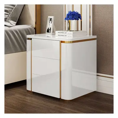 Modern Luxury White & Gold 3 Drawers Bedroom Nightstand Square Bedside Table